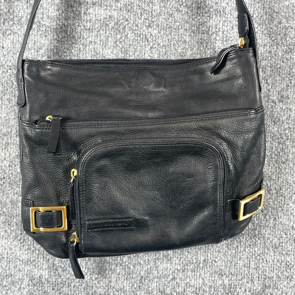 Stone Mountain Bag Womens Black Leather Crossbody Shoulder Purse Gold Hardware